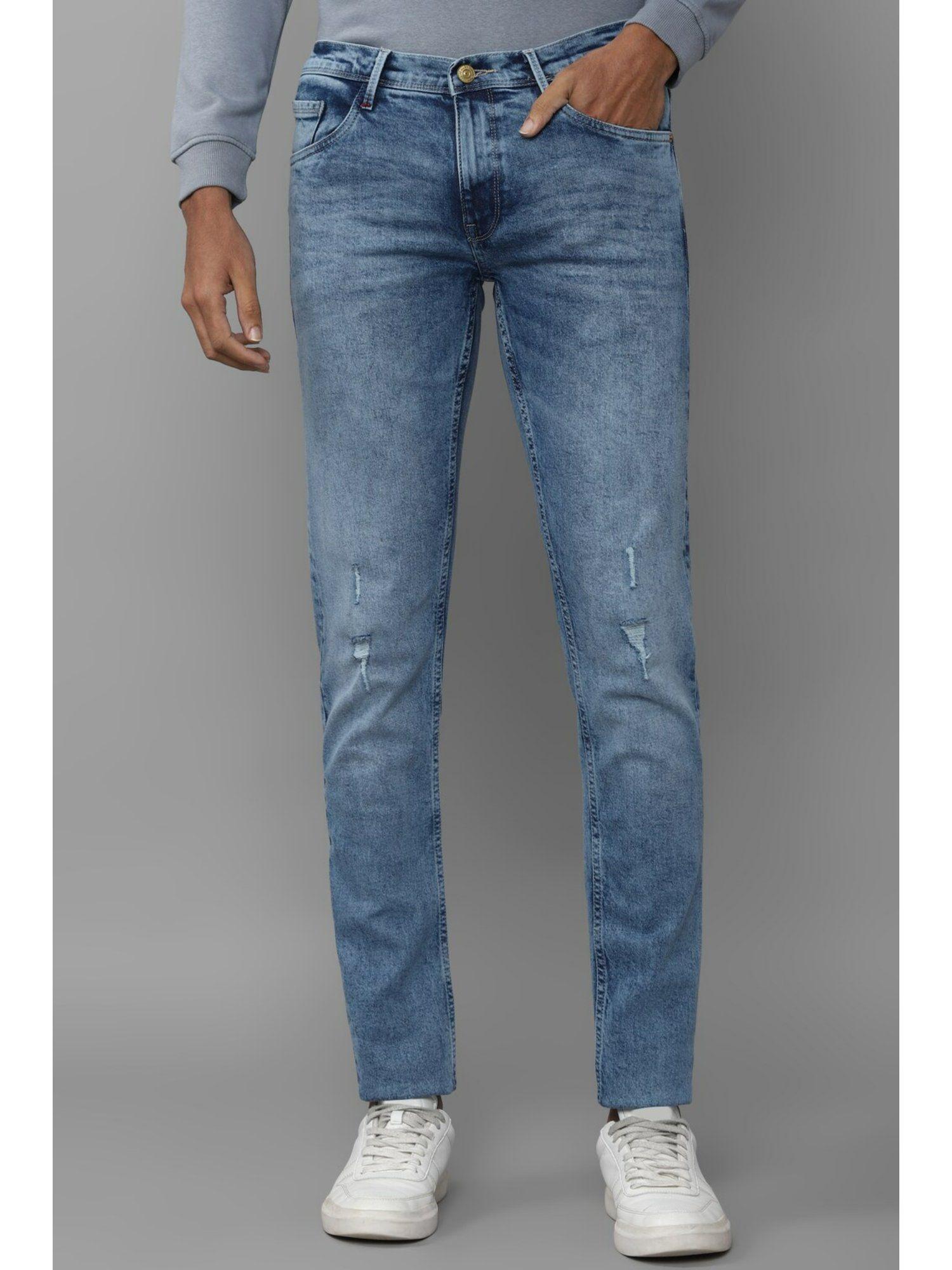 men blue skinny fit mid wash jeans