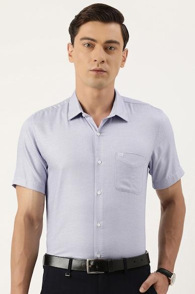 men blue slim fit formal half sleeves formal shirt