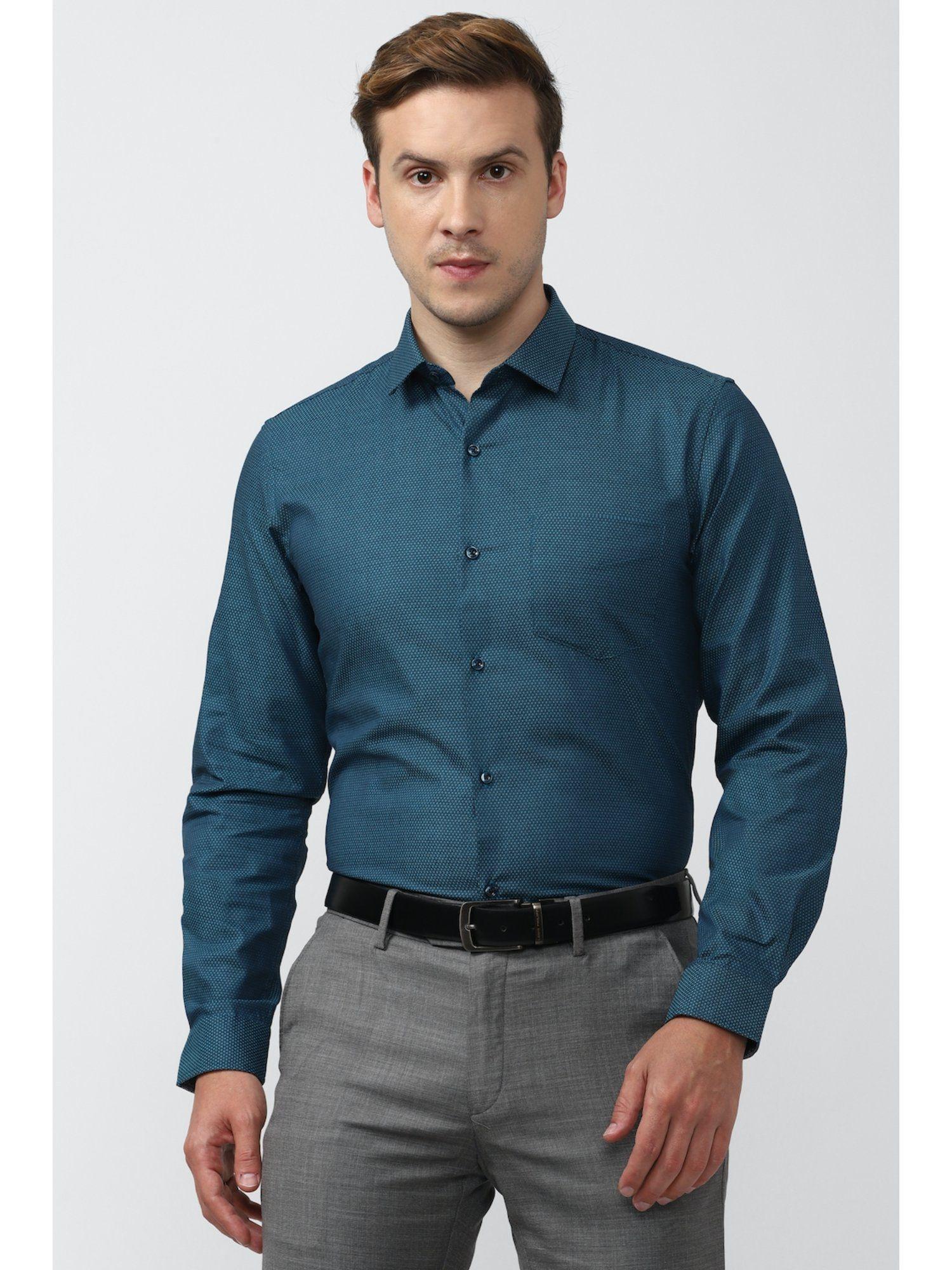 men blue slim fit formal shirt