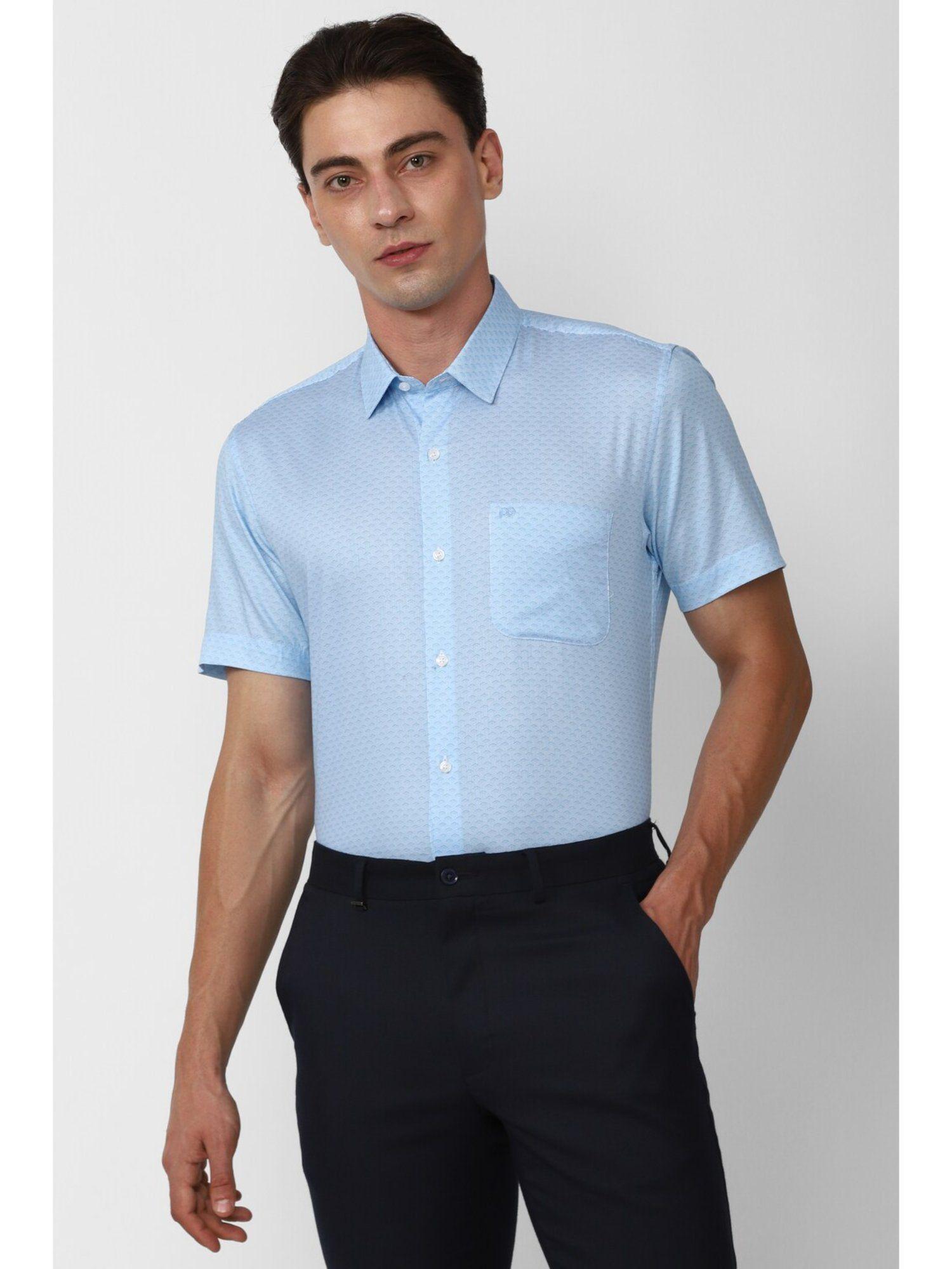 men blue slim fit formal shirt
