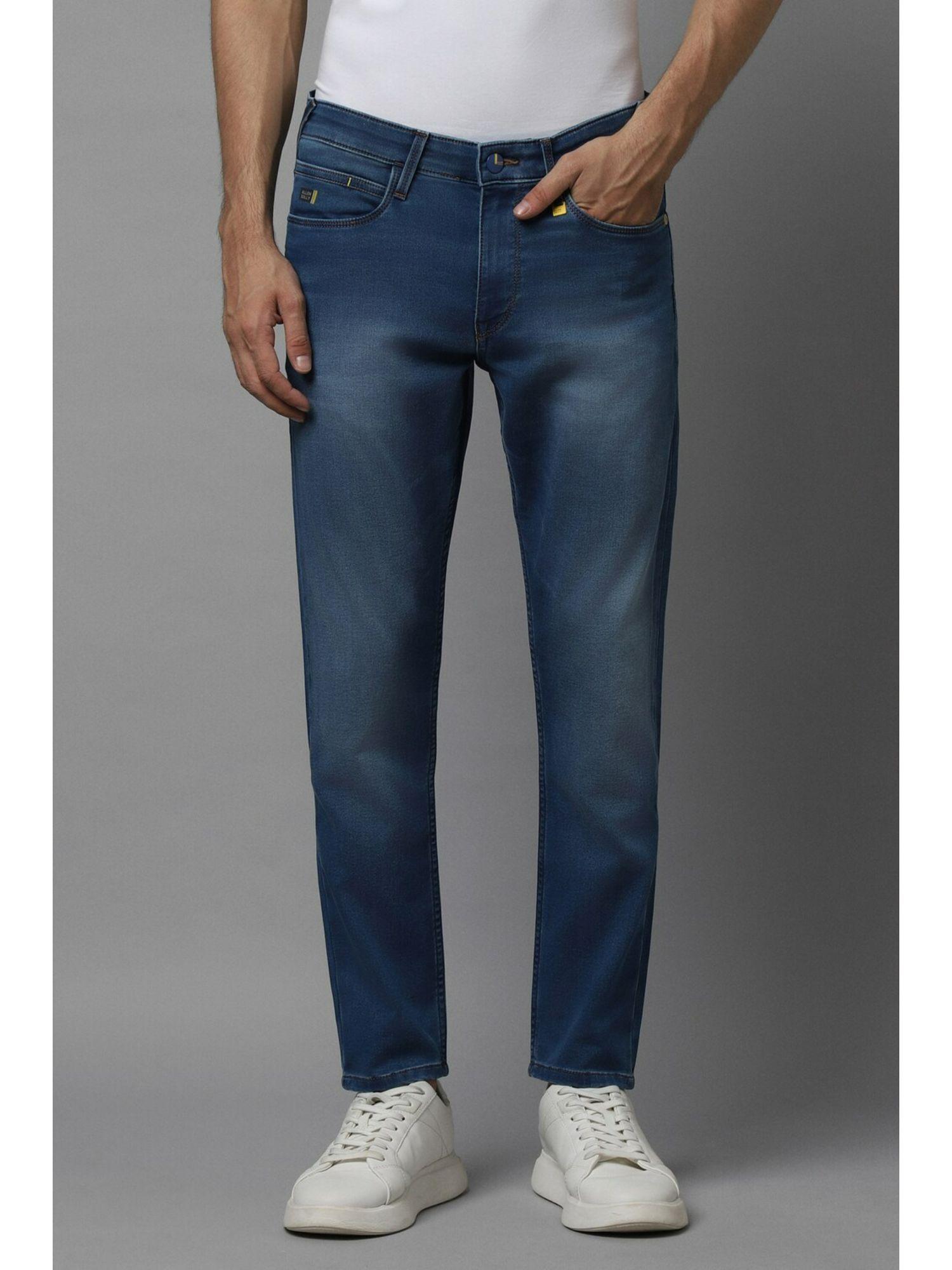 men blue slim fit mid wash jeans