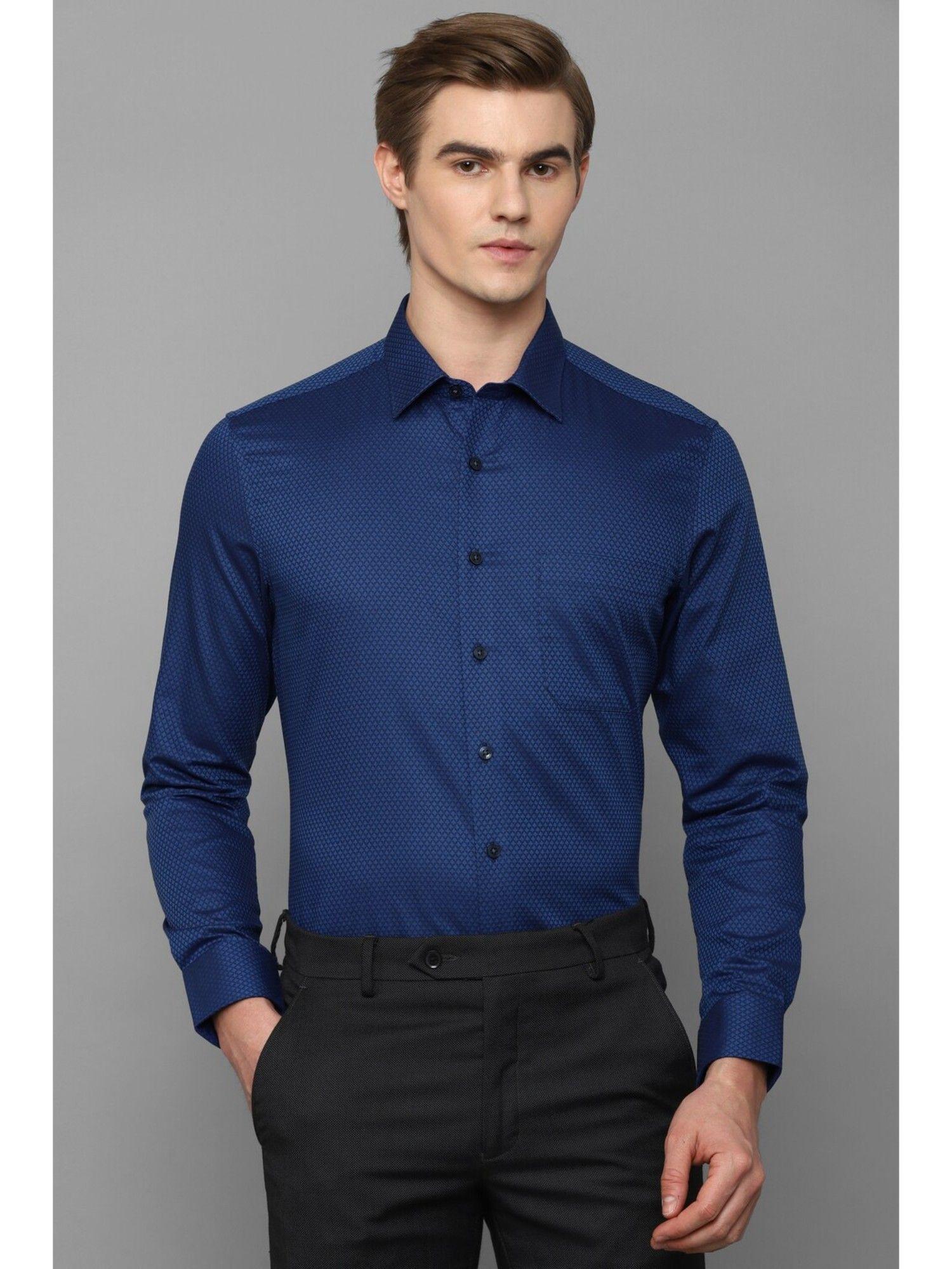 men blue slim fit print full sleeves formal shirt