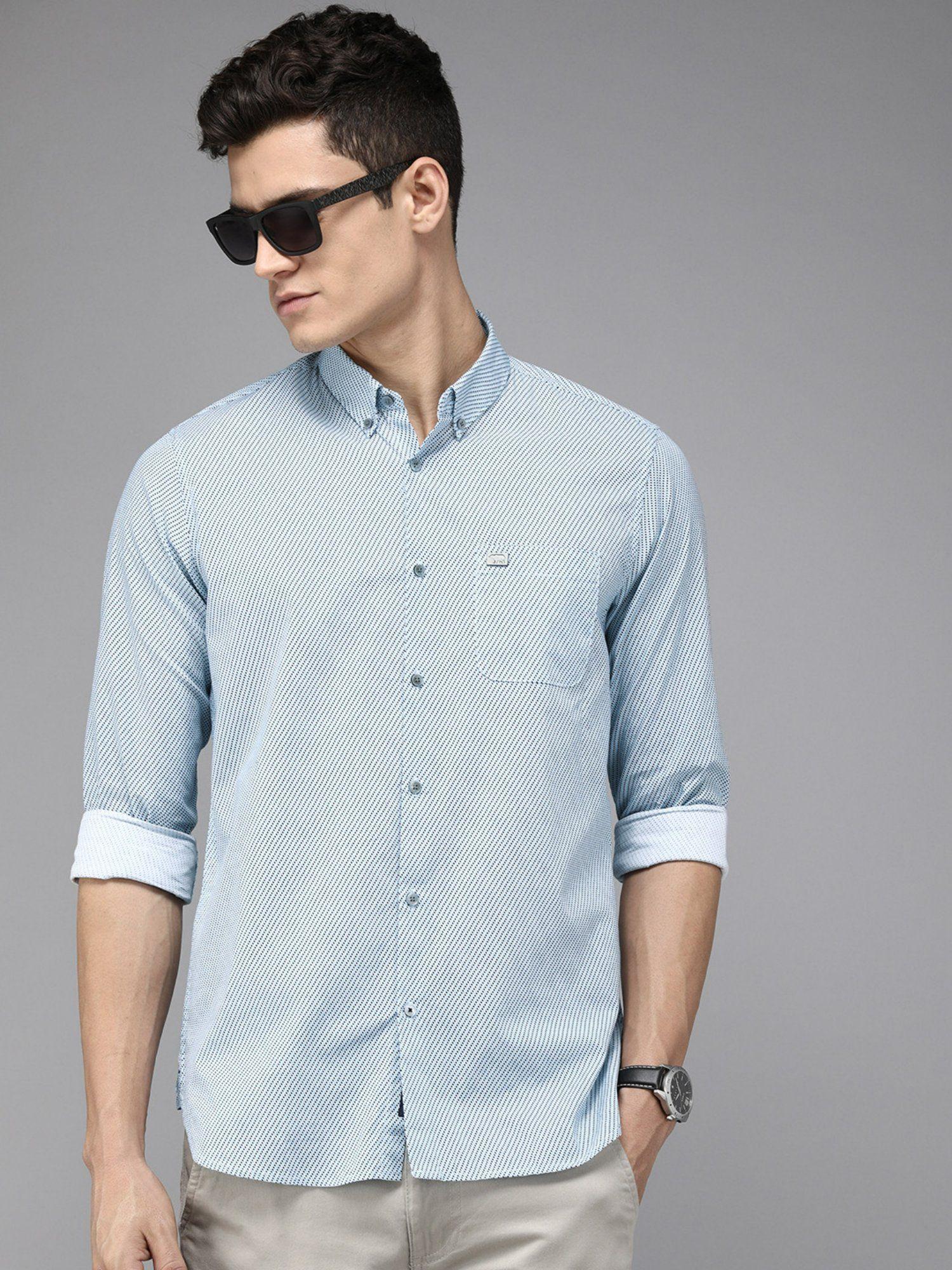 men blue slim fit printed pure cotton casual shirt