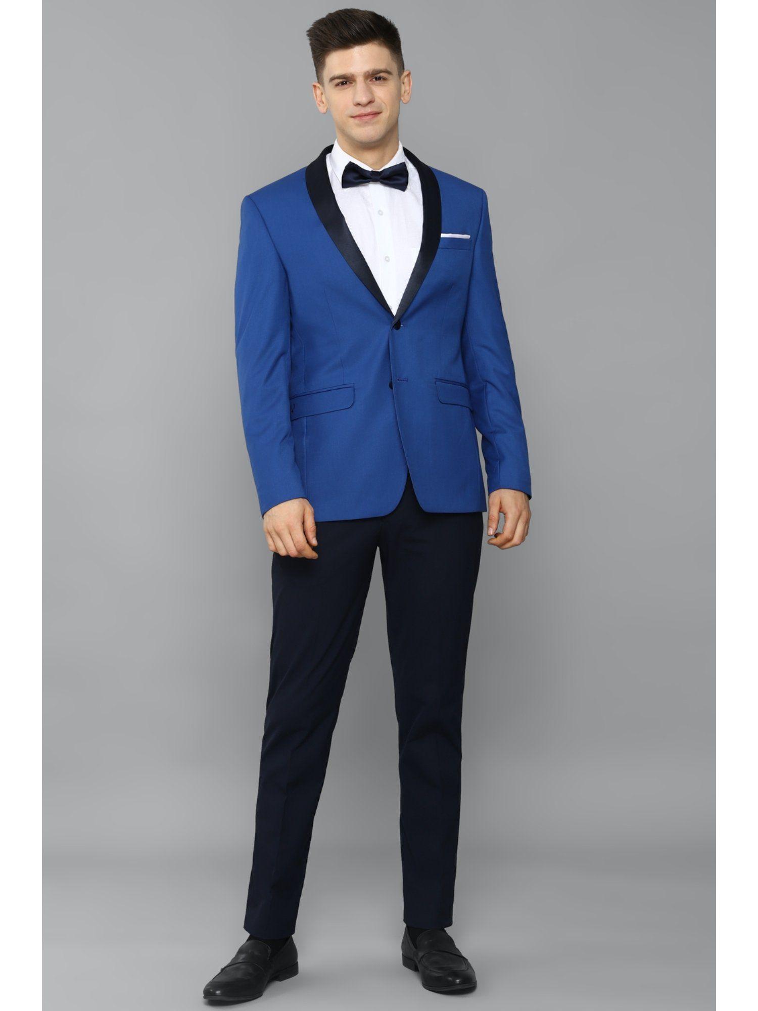 men blue slim fit solid party two piece suit (set of 2)