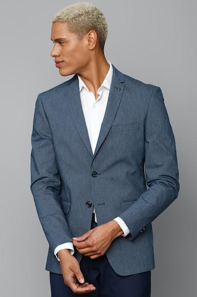 men blue slim fit textured formal blazer