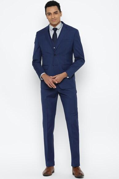 men blue slim fit textured formal three piece suit
