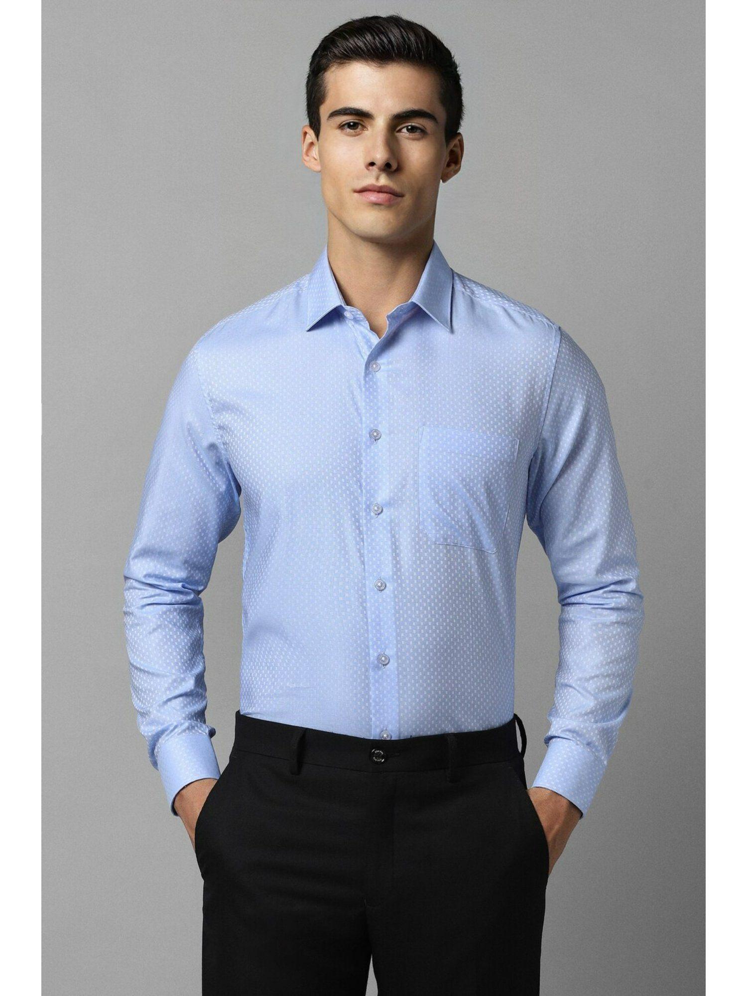 men blue slim fit textured full sleeves formal shirt
