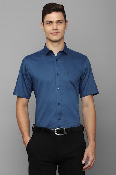 men blue slim fit textured half sleeves formal shirts