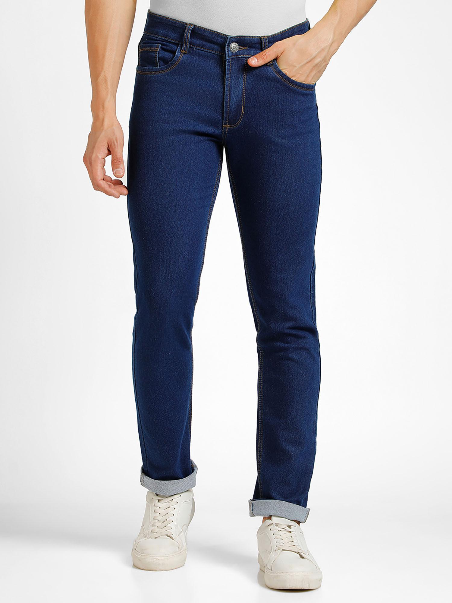 men blue slim fit washed jeans stretchable