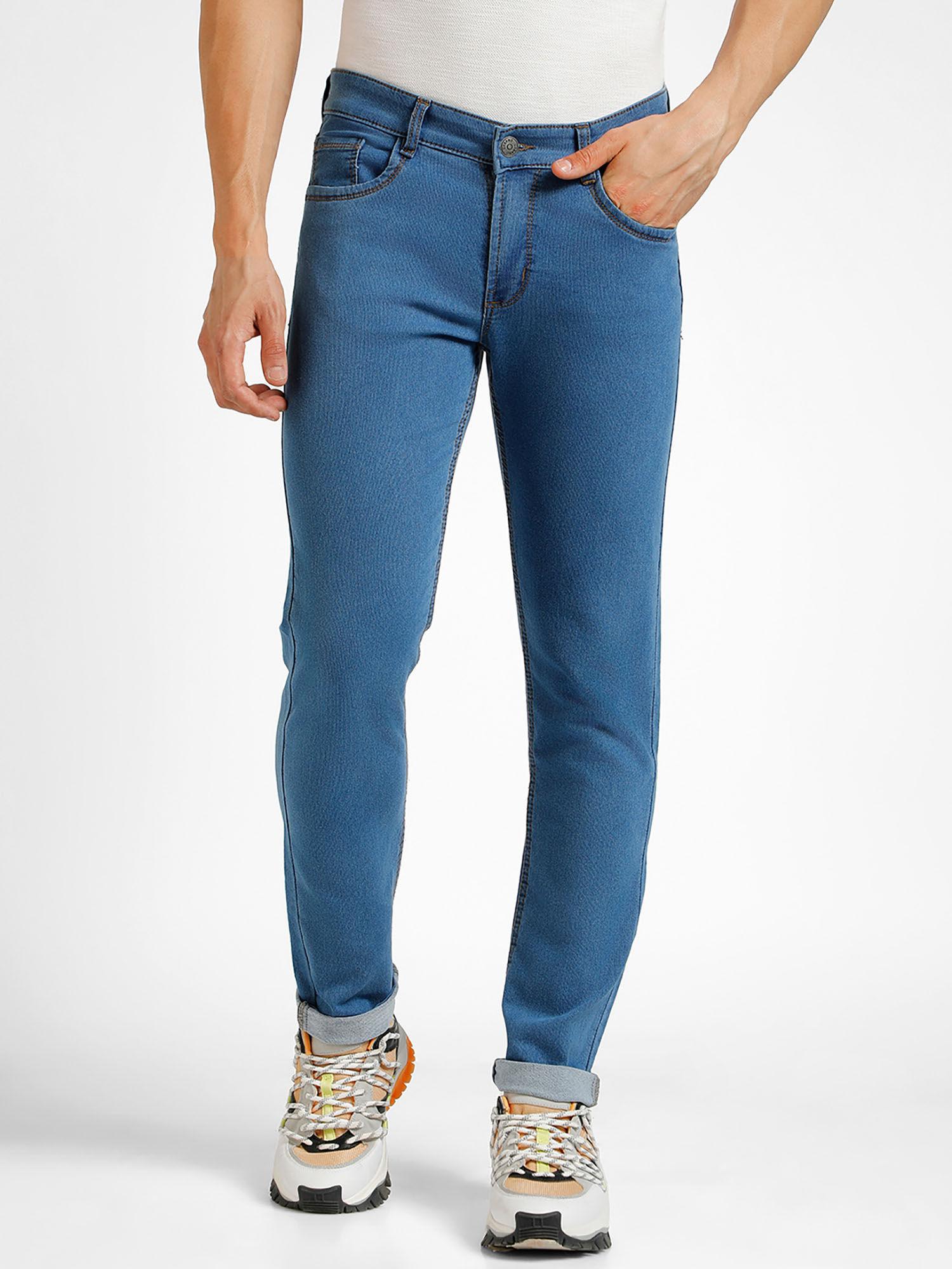 men blue slim fit washed jeans stretchable