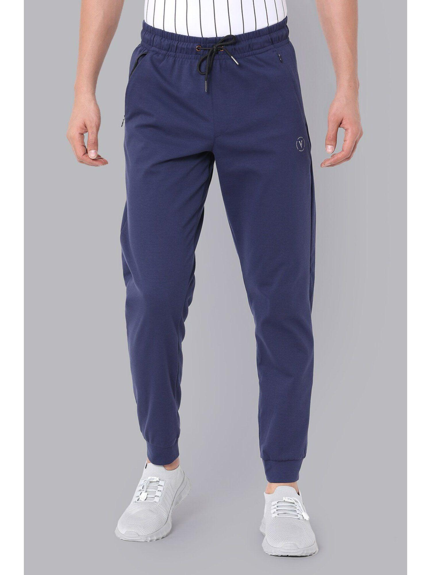 men blue solid casual jogger pants