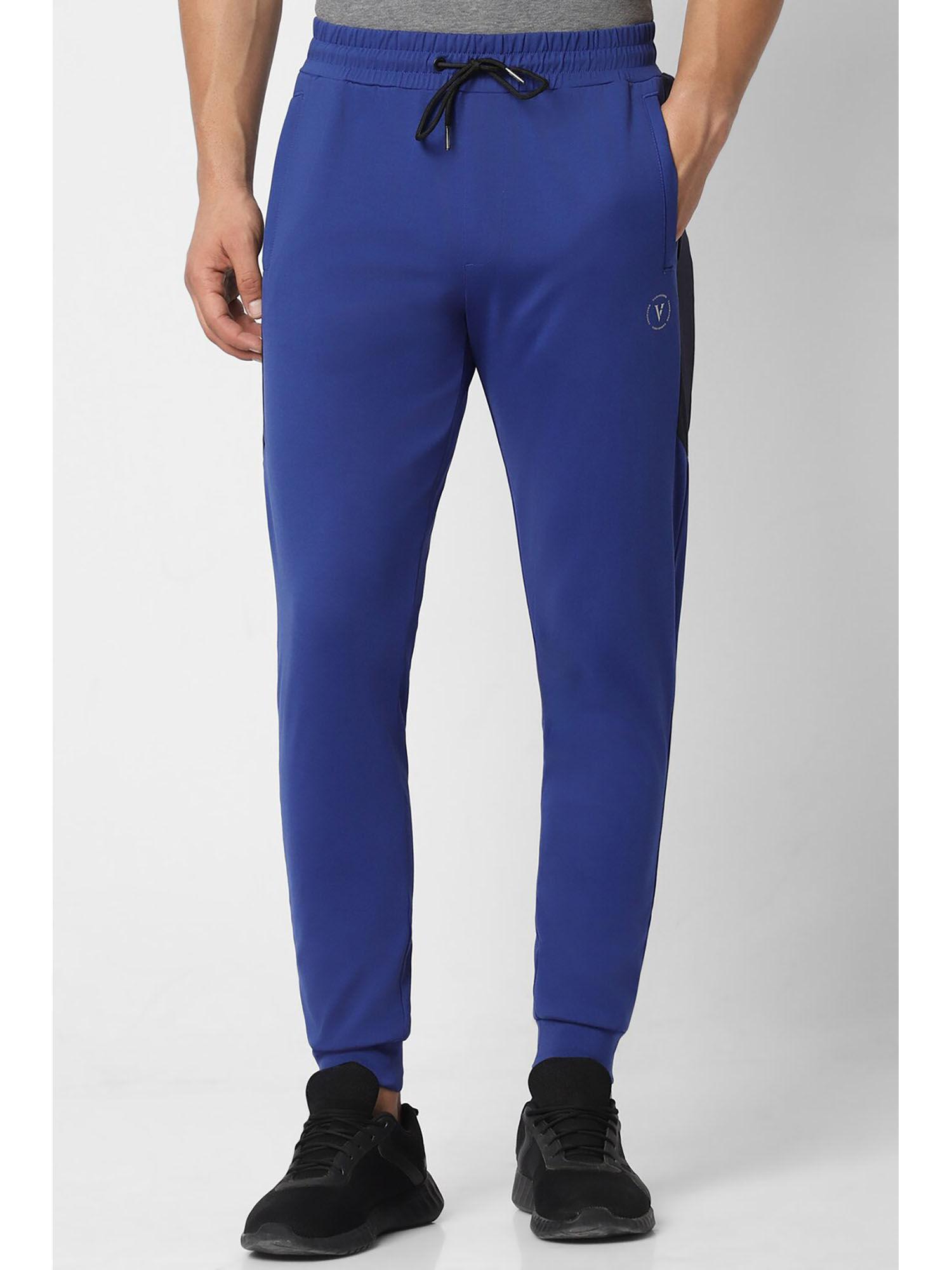 men blue solid casual jogger pants