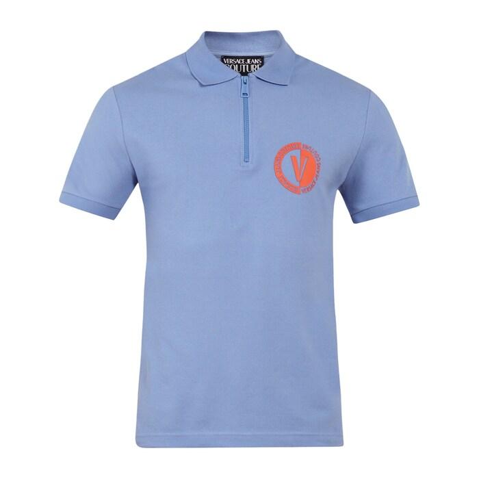 men blue solid chest logo half-zip polo