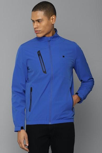 men blue solid full sleeves casual jacket