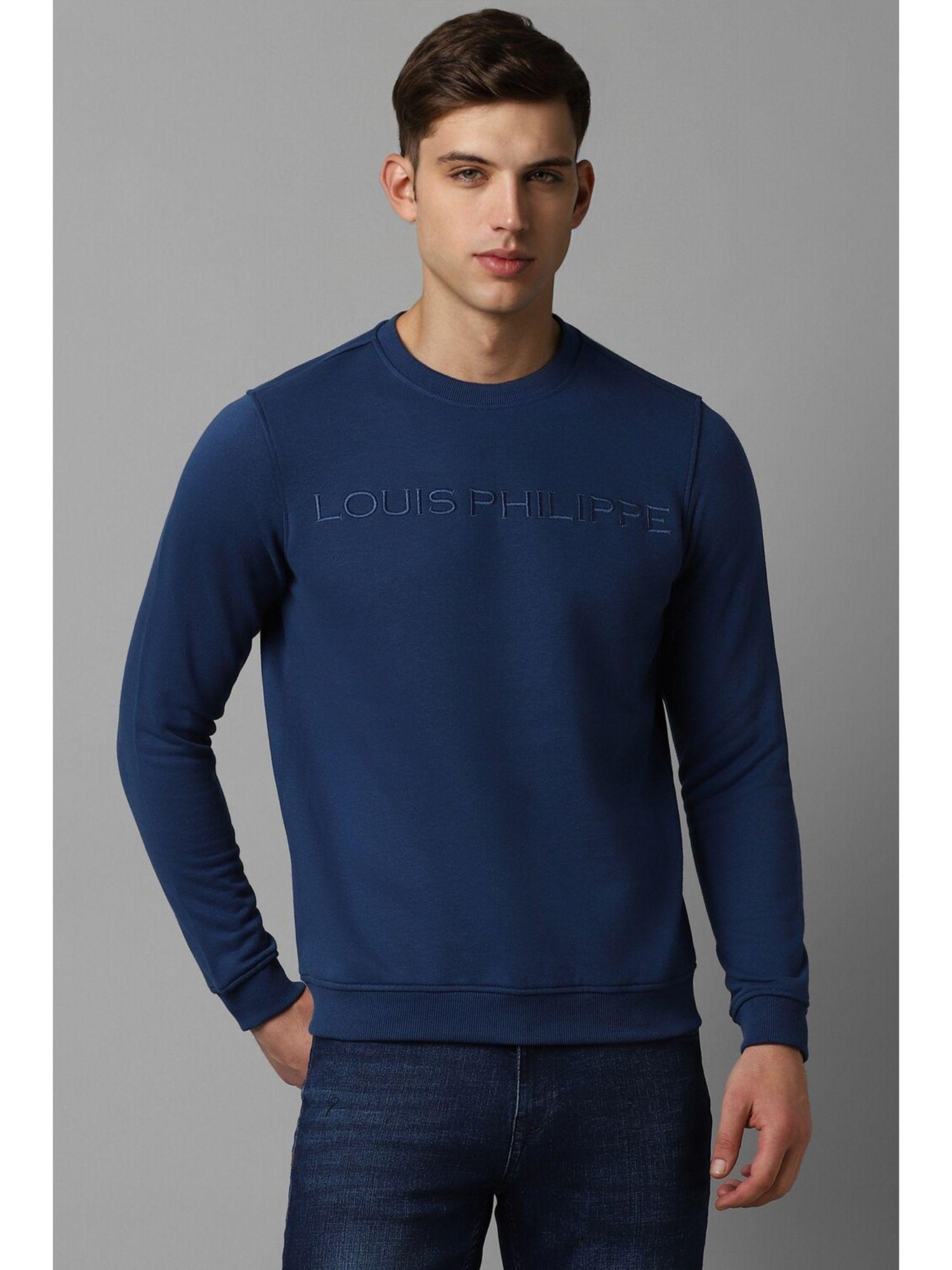 men blue solid full sleeves sweatshirt