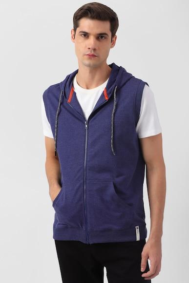 men blue solid hooded neck sweatshirt