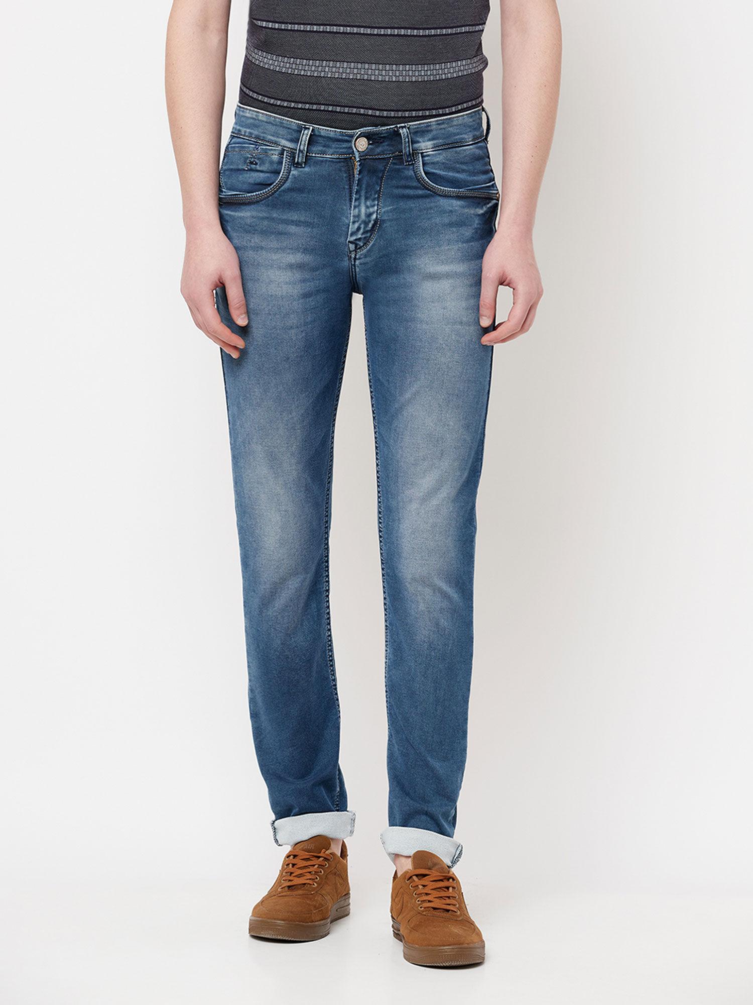 men blue solid light fade jeans