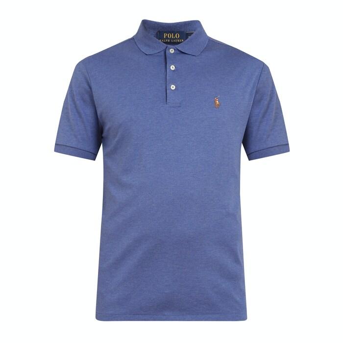 men blue solid logo pima polo