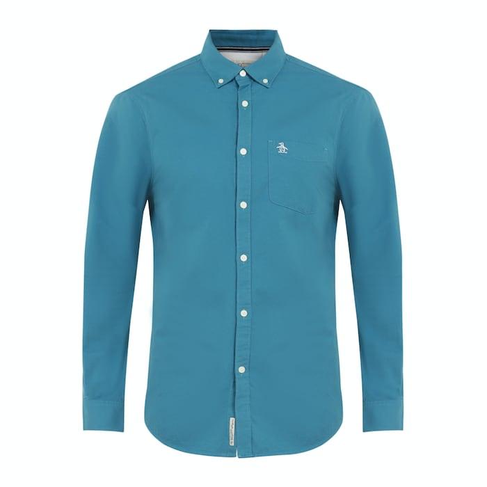 men blue solid pete logo shirt