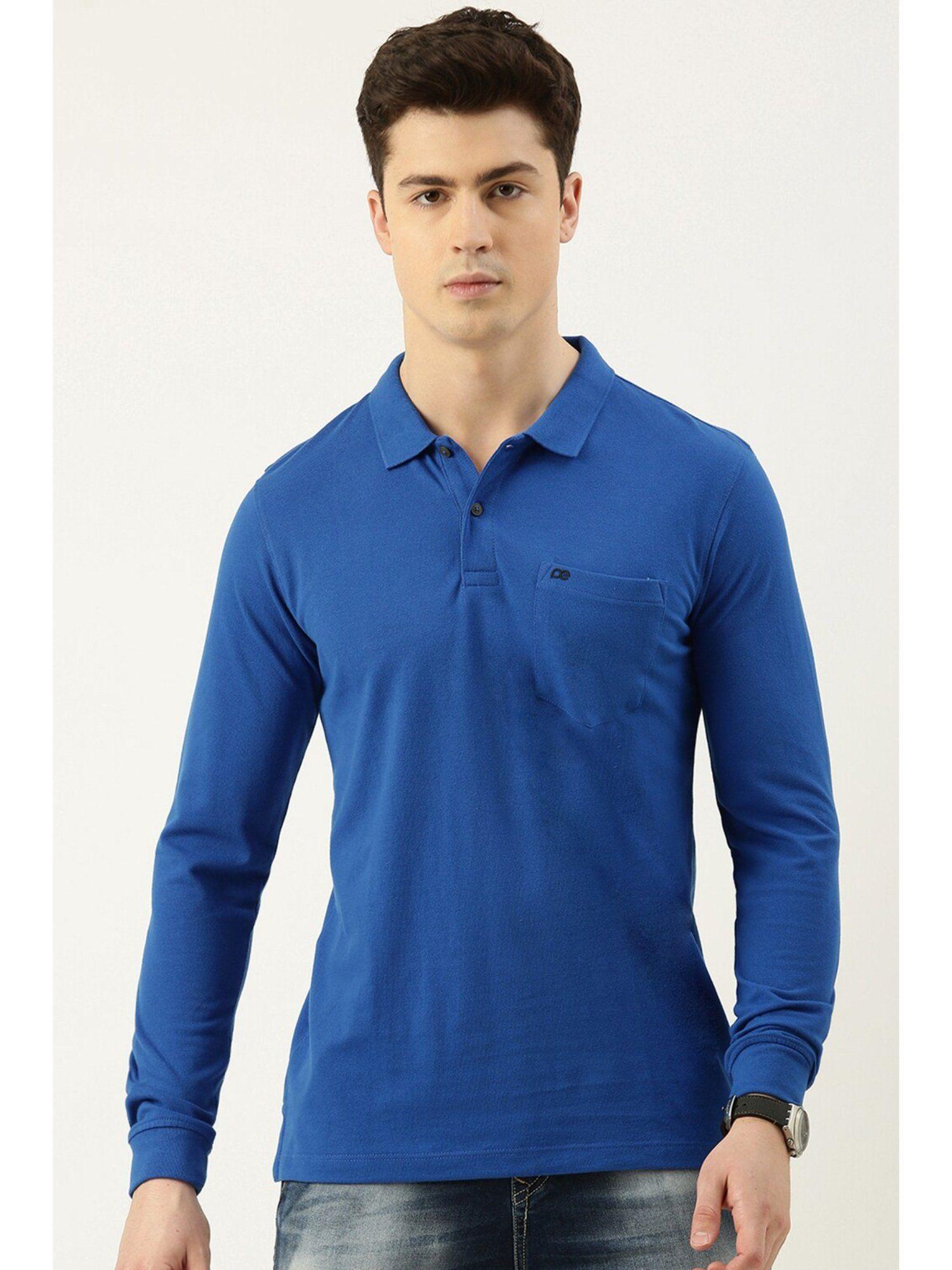 men blue solid polo t-shirt