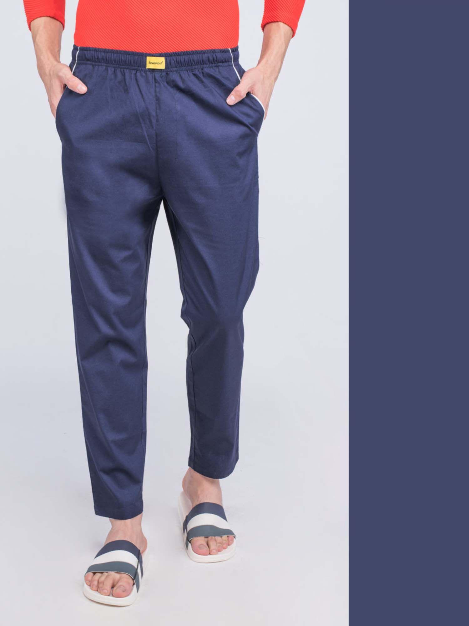 men blue solid pyjama blue