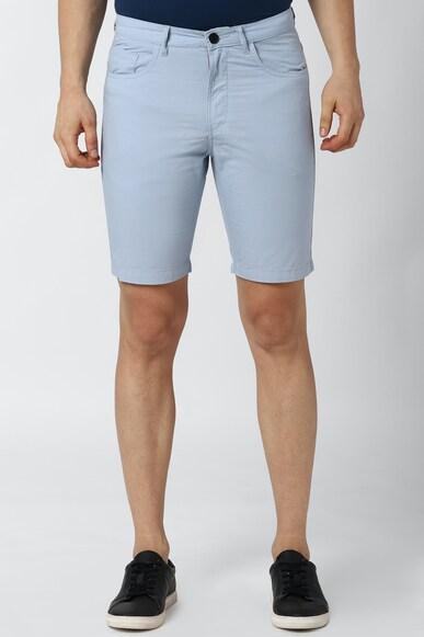 men blue solid regular fit casual shorts