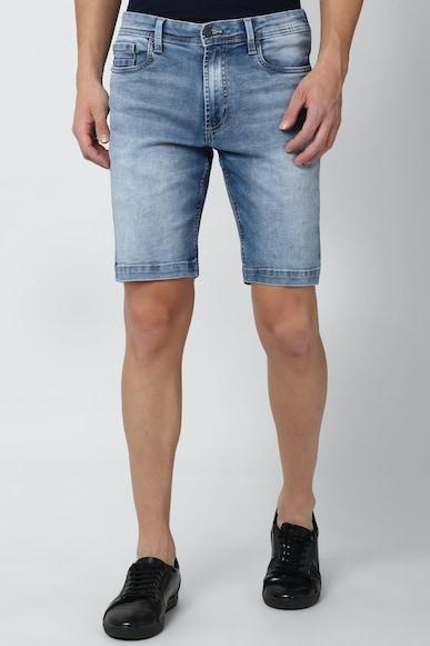 men blue solid regular fit casual shorts