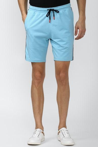 men blue solid regular fit casual shorts