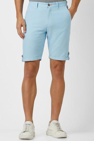 men blue solid regular fit casual shorts