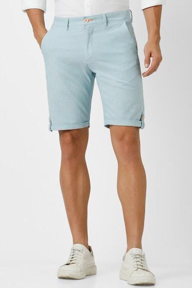 men blue solid regular fit casual shorts