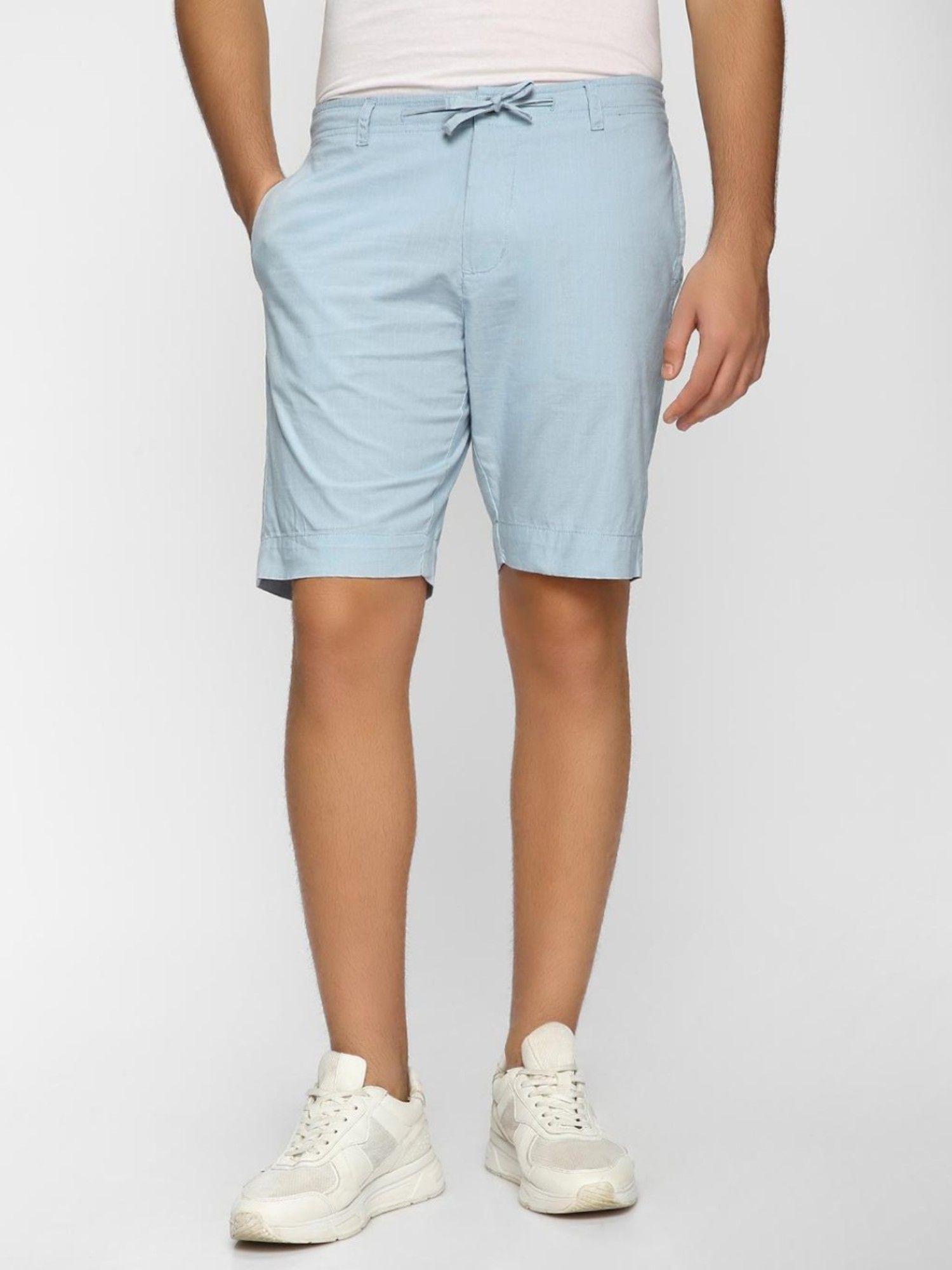 men blue solid regular fit shorts