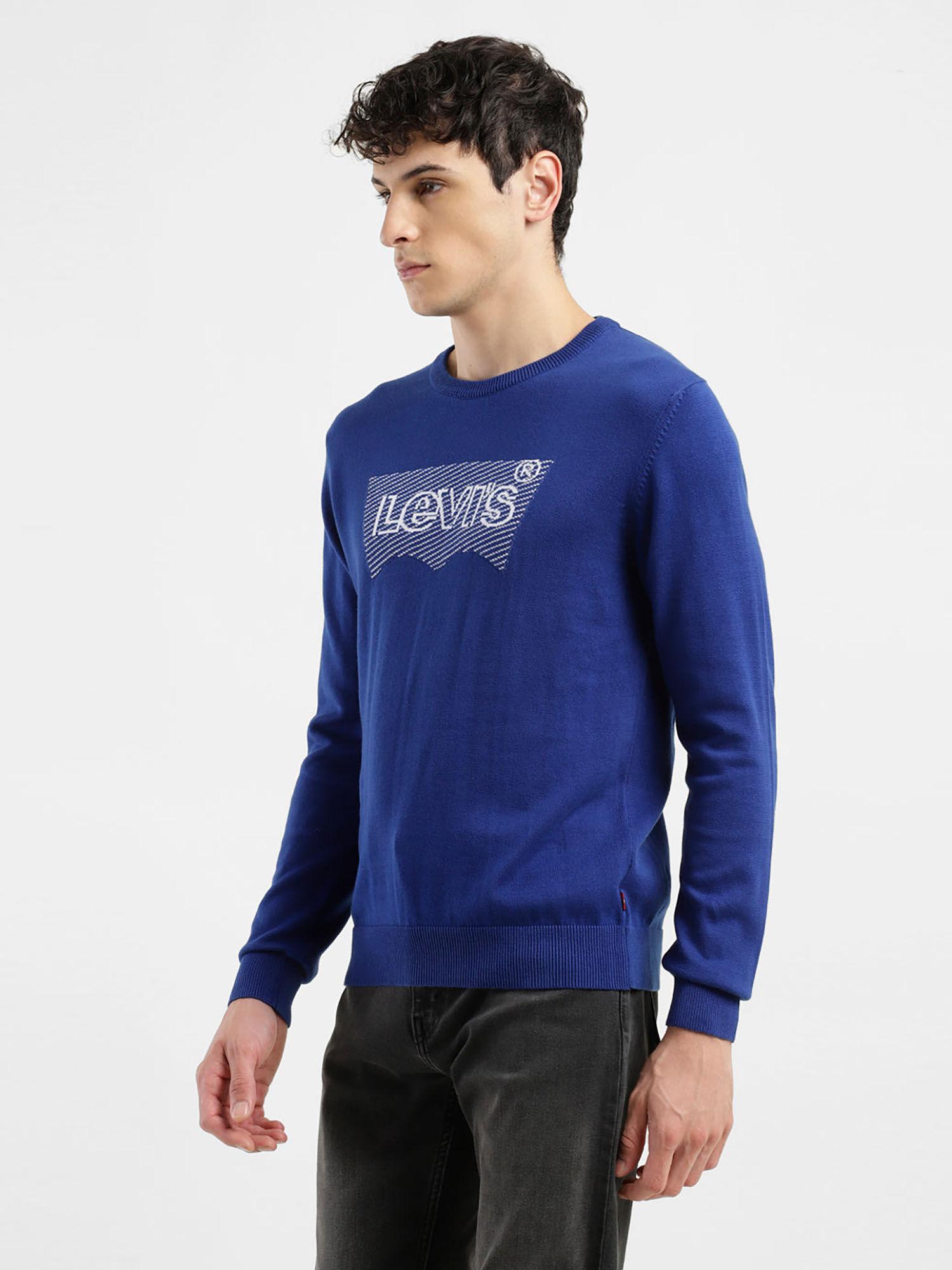 men blue solid regular fit sweater