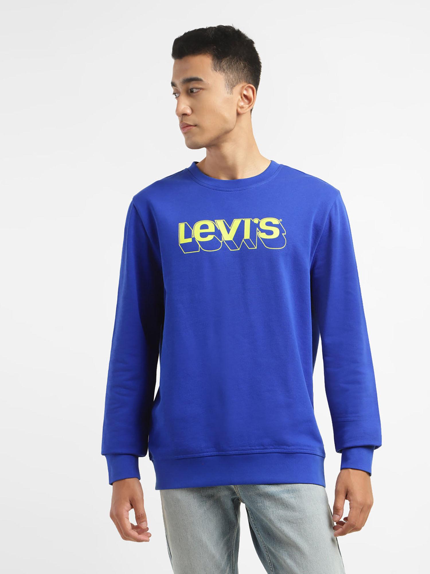 men blue solid regular fit sweatshirt