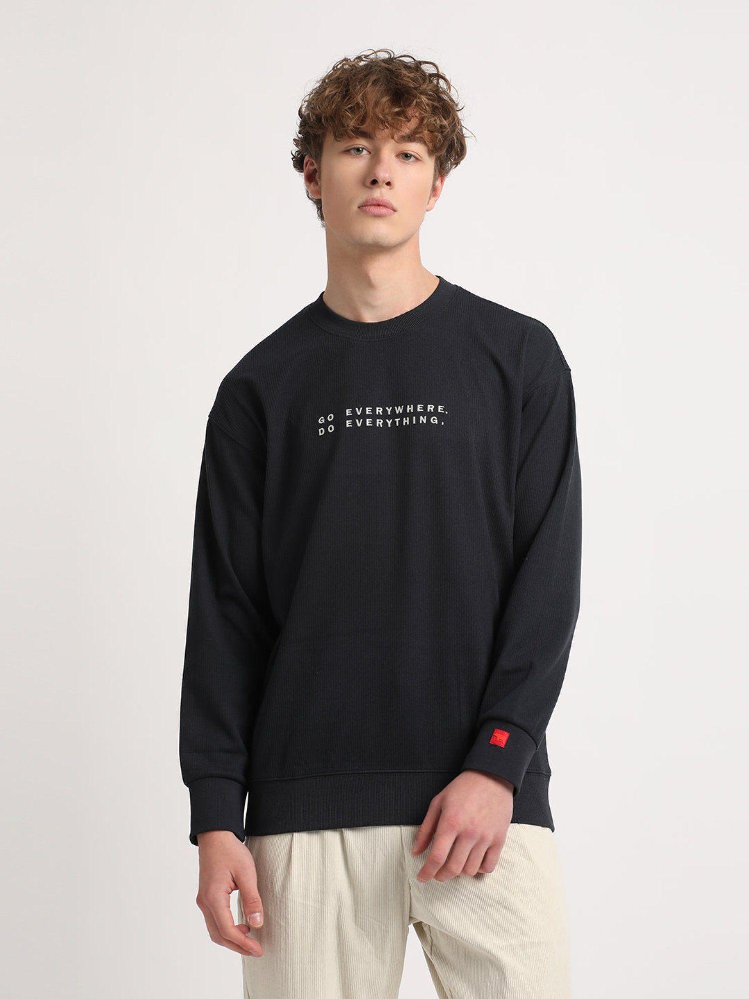 men blue solid relaxed fit sweatshirt