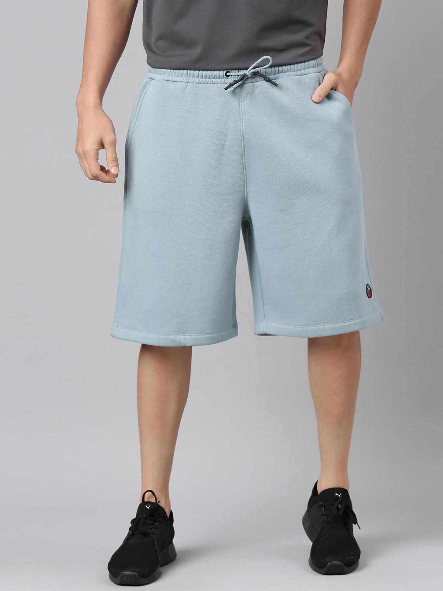 men blue solid shorts