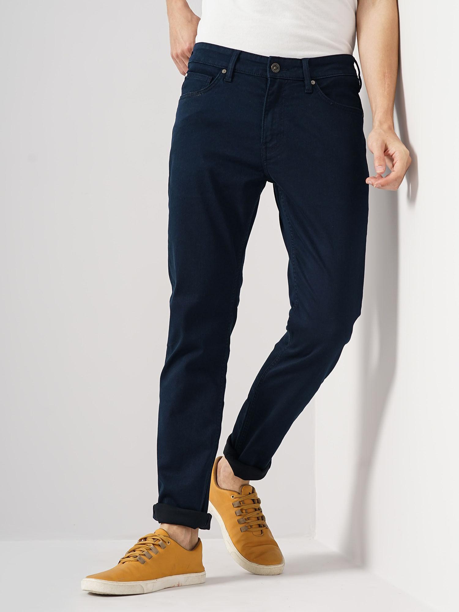 men blue solid slim fit cotton innovation - stay jeans