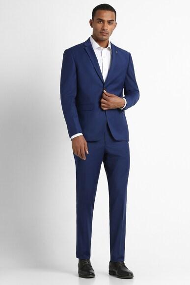 men blue solid slim fit formal two piece suit