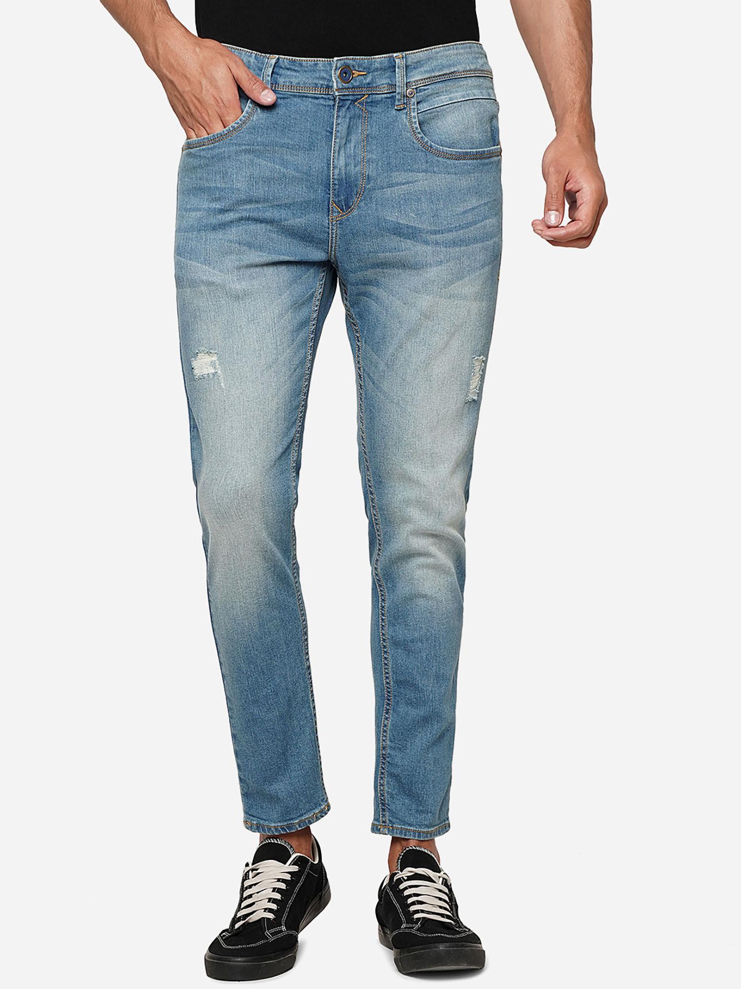 men blue solid slim fit jeans