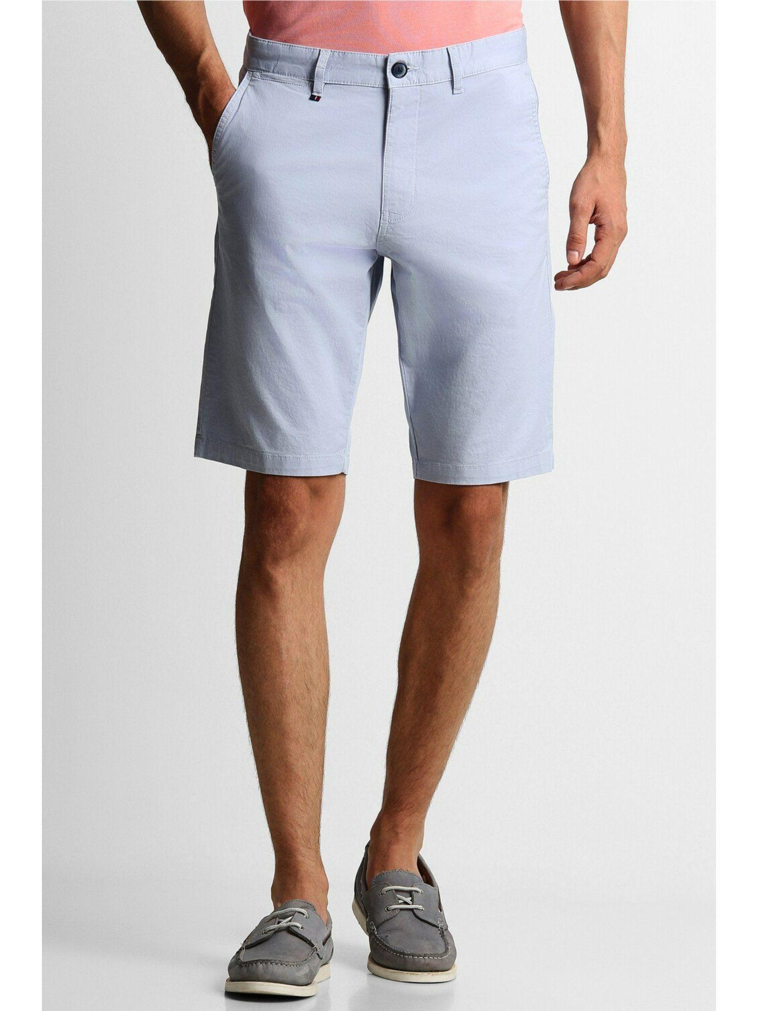 men blue solid slim fit shorts