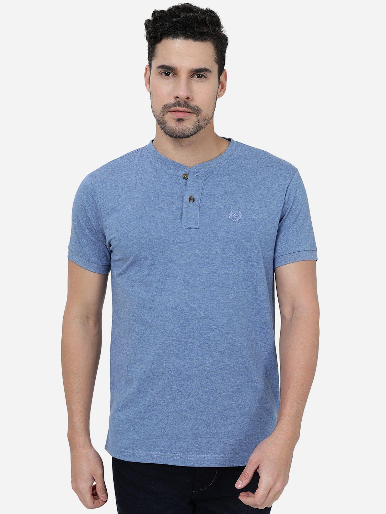 men blue solid slim fit t shirt