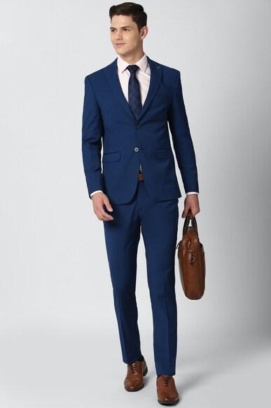 men blue solid slim fit wedding two piece suit