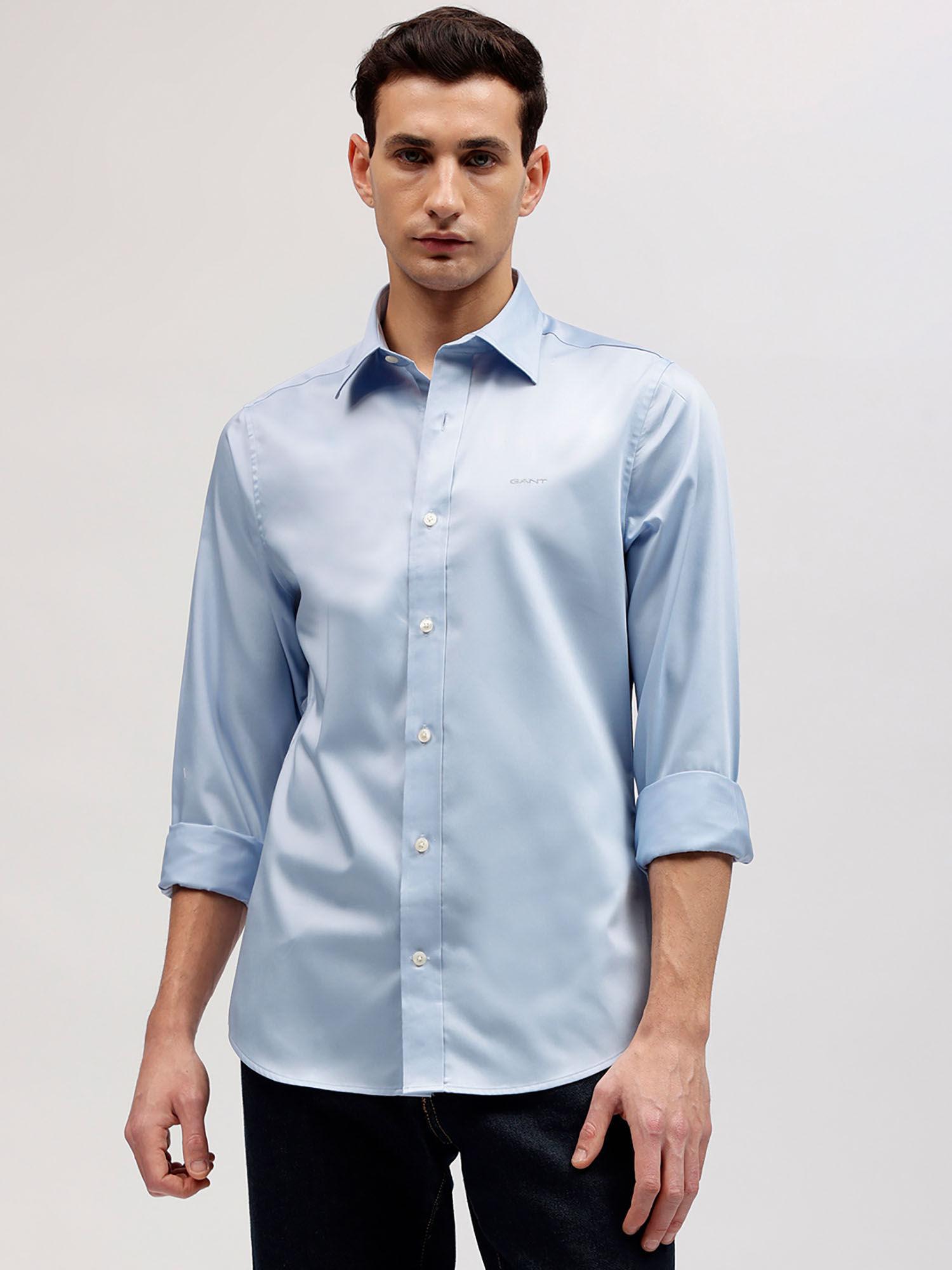 men blue solid spread collar full sleeves shirt