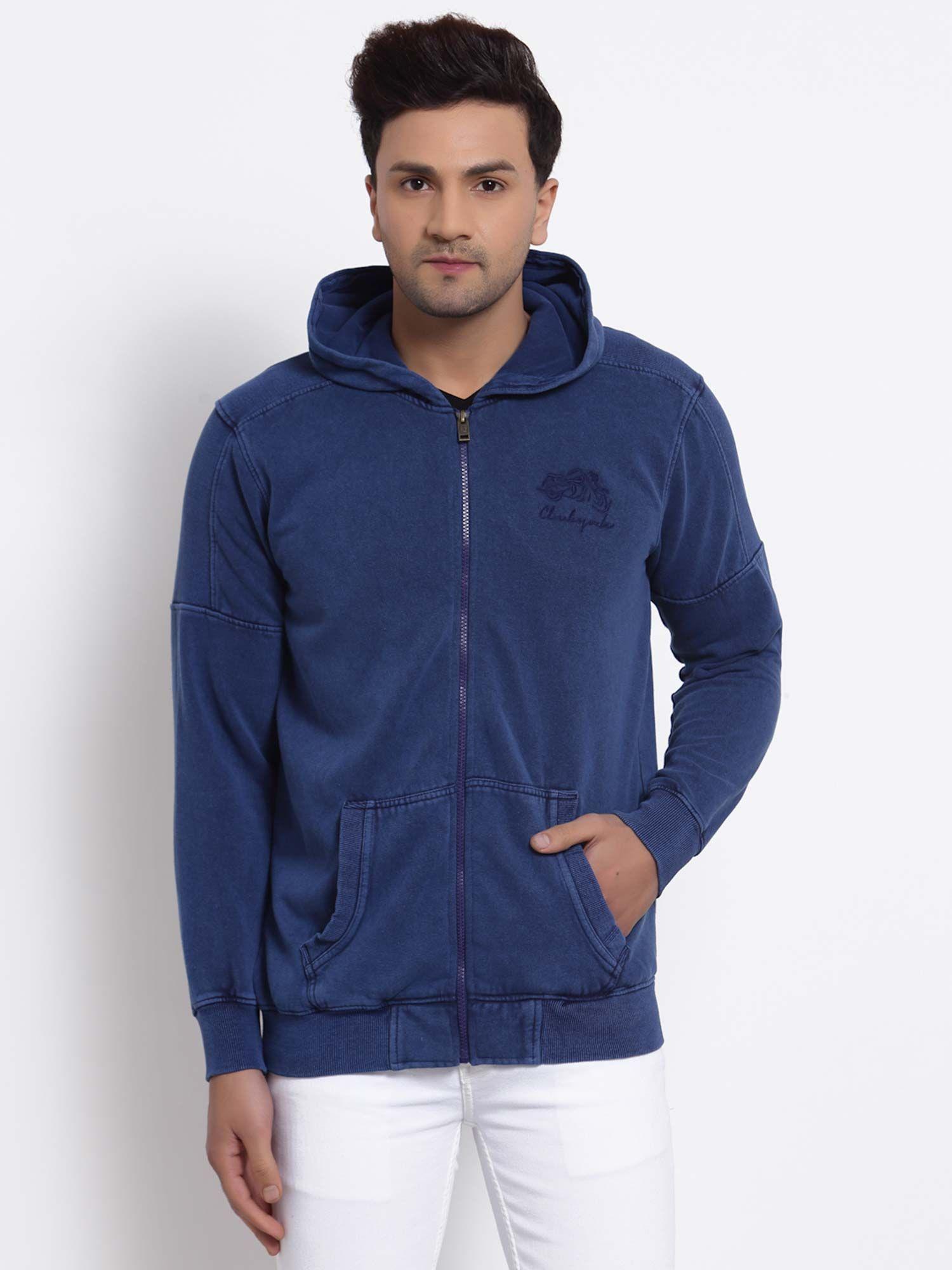 men blue solid sweatshirt