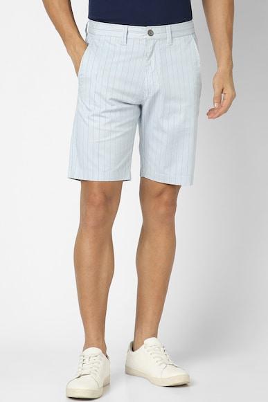 men blue stripe regular fit casual shorts