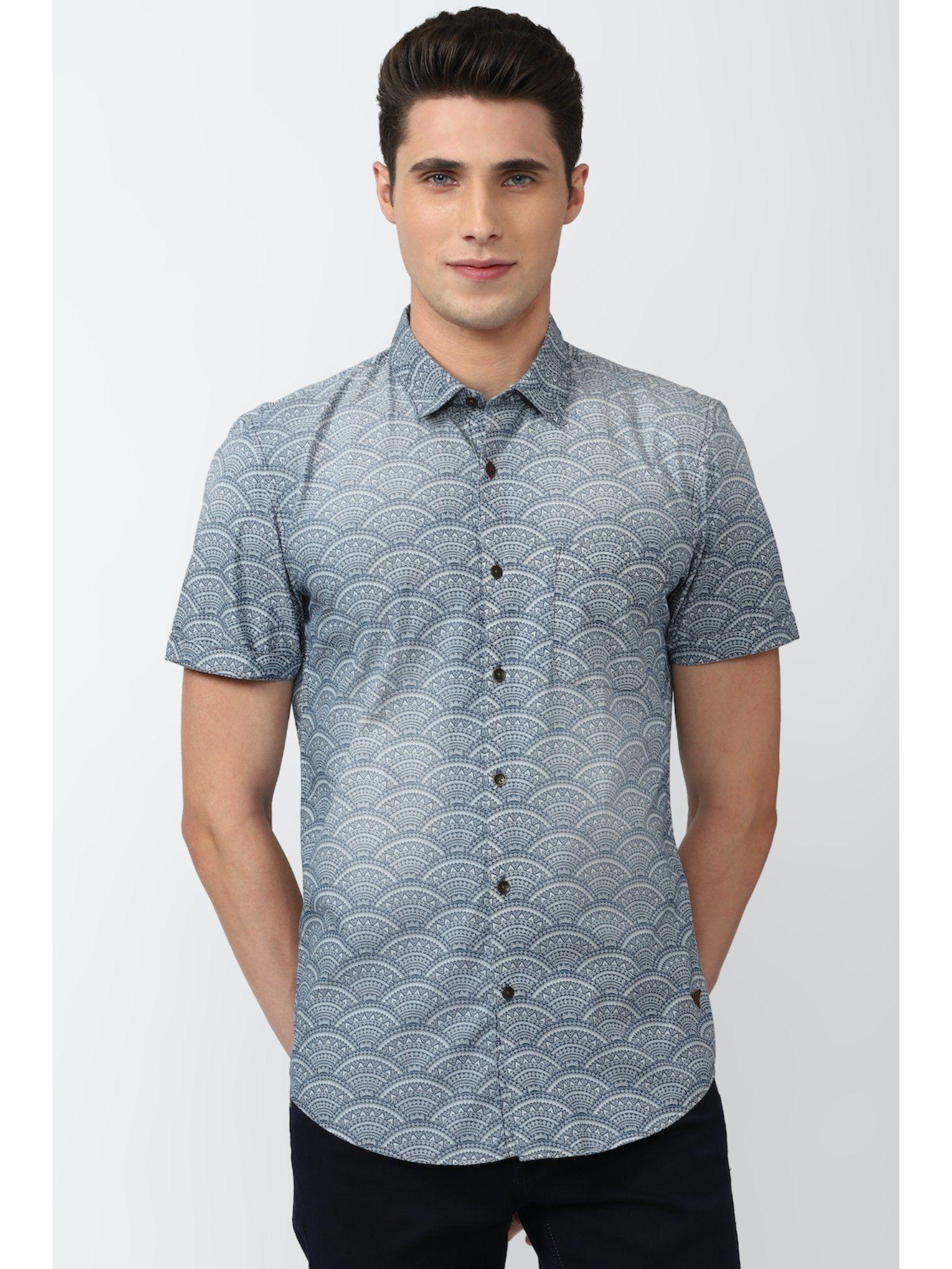 men blue super slim fit casual shirt