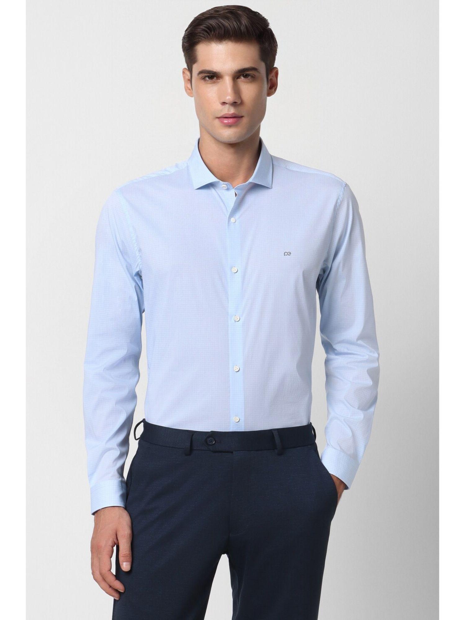men blue super slim fit checks full sleeves formal shirt