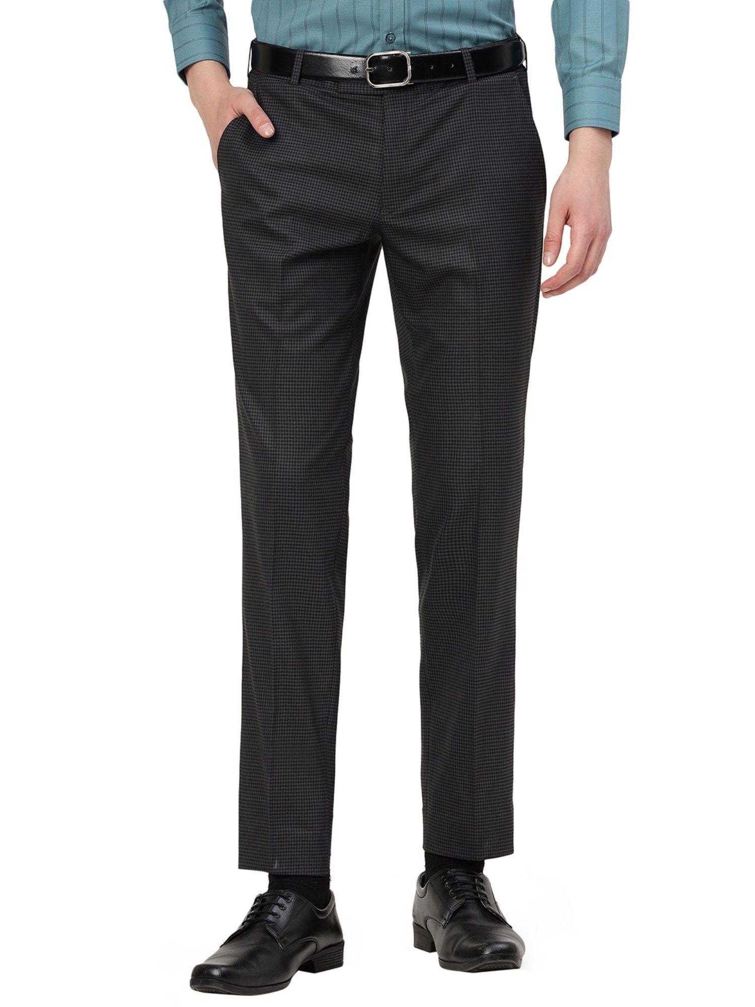 men blue terry rayon super slim fit checked formal trouser