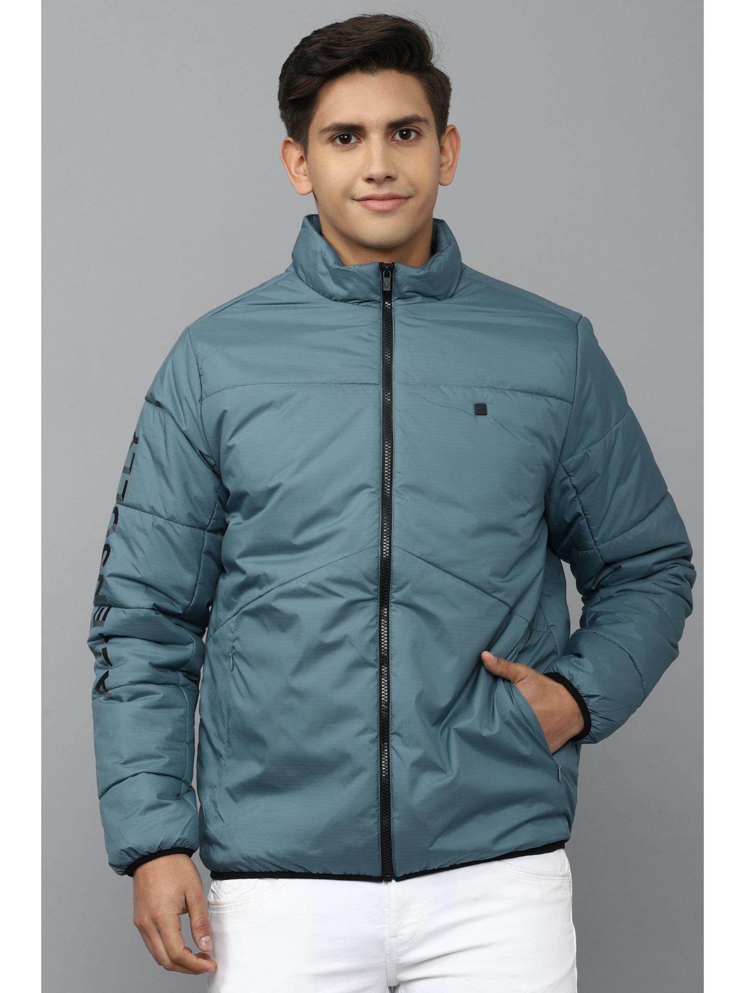 men blue textured full sleeves casual jacket