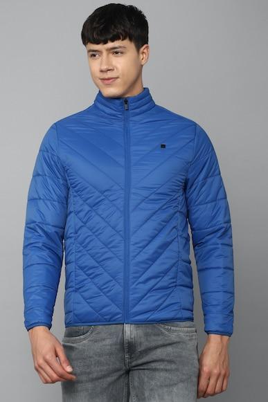 men blue textured full sleeves casual jacket