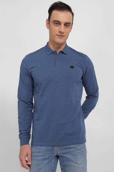 men blue textured polo neck t-shirt